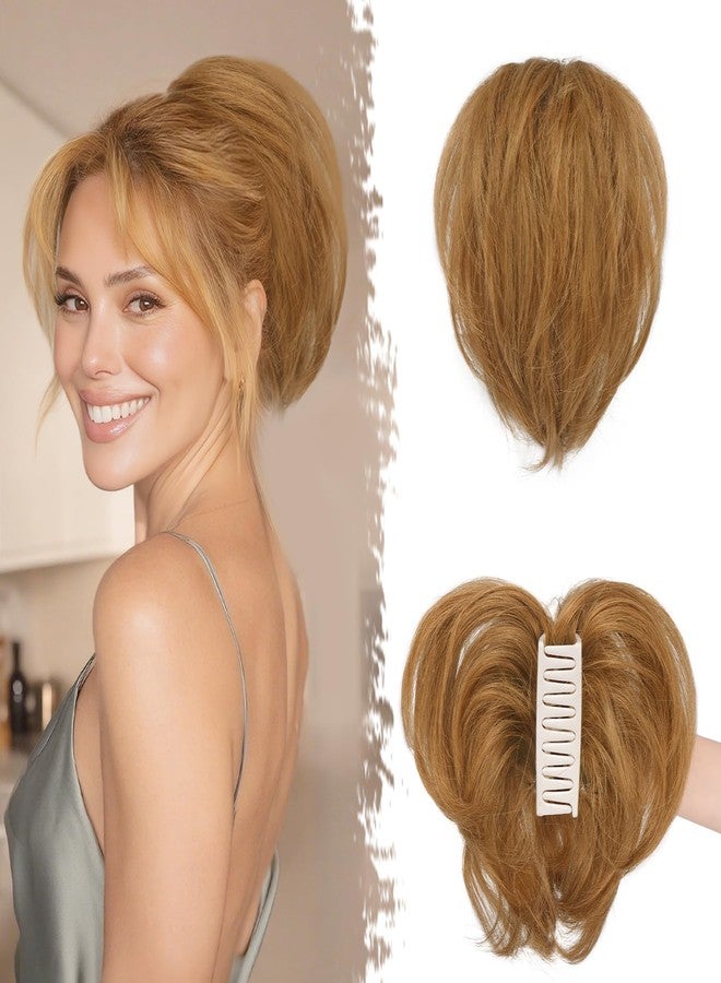 بارسدار وصلة شعر بارسدار القصيرة على شكل ذيل حصان من شعر بشري طبيعي مع مشابك معدنية قابلة للثني - وصلات شعر بني كستنائي فوضوية بطول 8 بوصات للنساء - ذيل حصان قصير طبيعي كثيف للاستخدام اليومي - Image 1